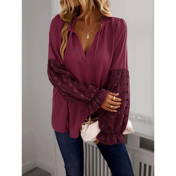 🥀 BOHO BURGUNDY LOOSE FIT BLOUSE! - Picture 3 of 7